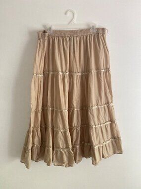 Vintage White Stag Ladies Beige Tiered Cotton Skirt With Elastic Waist Size XL